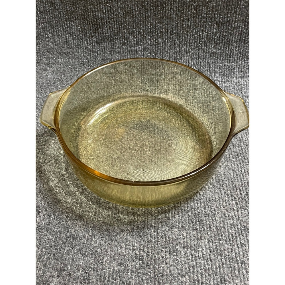 Vintage Amber Glass Round Casserole Baking Dish with Handles Mexico 8.5in